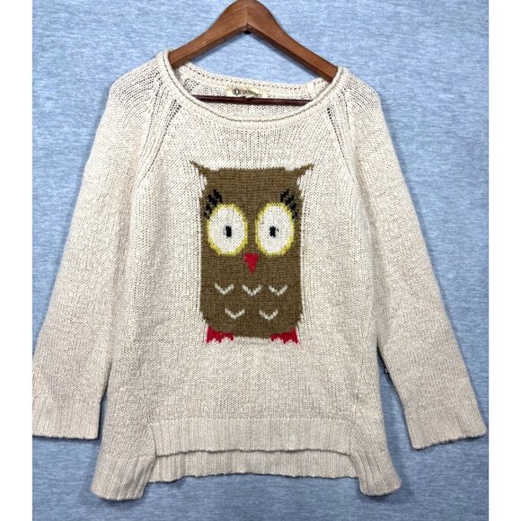 Democracy Womens Sweater XL Beige Knit Sweater Owl Graphic‎ Acrylic Blend - Picture 1 of 5